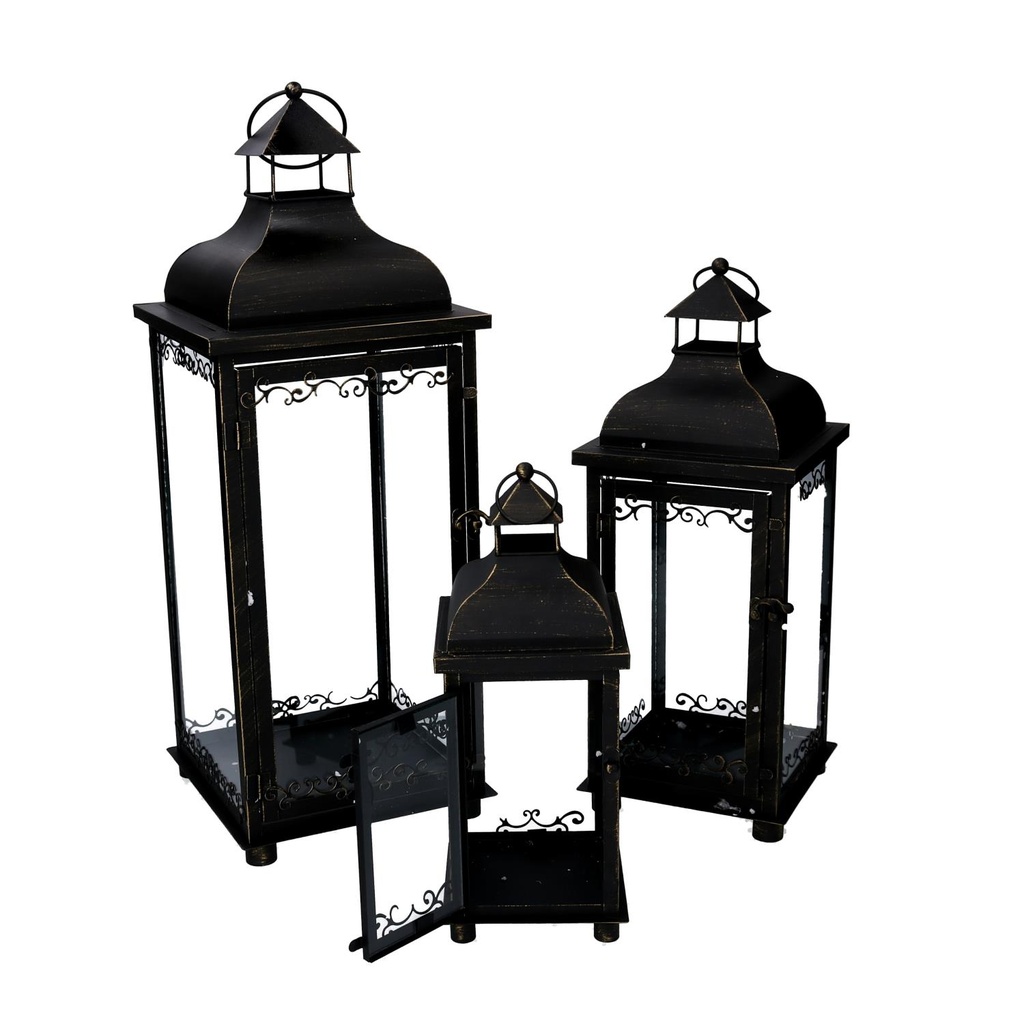 Metal lantern 1-3 black and gold cm20x20h53,2