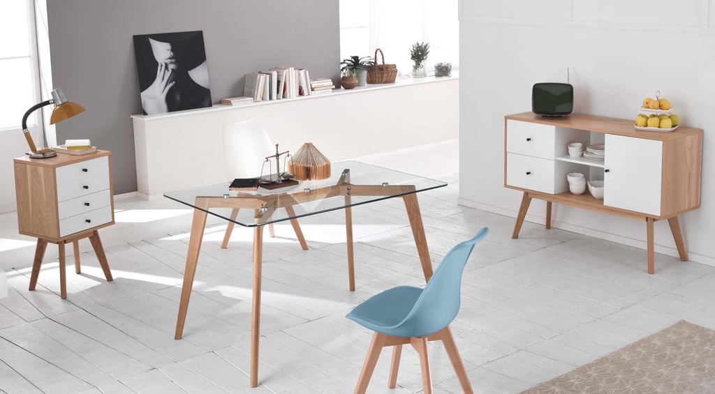 4x Sedie in polipropilene e seduta in similpelle azzurro 48,5x52x82h cm 