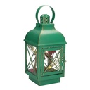 Lanterna metallo verde con led quadro cm11x11h24