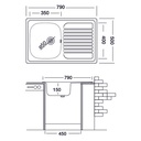 Lavello cucina vasca acciaio inox da incasso gocciolatoio sx 50x79 cm