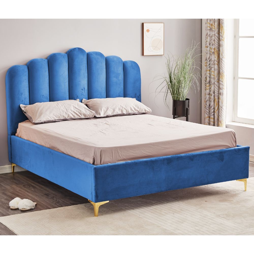 Letto Matrimoniale Contenitore Artu Blu Testiera Smerlata L 171 x P 209 x H 138 cm