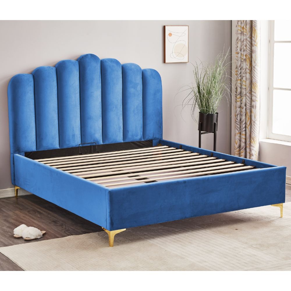 Letto Matrimoniale Contenitore Artu Blu Testiera Smerlata L 171 x P 209 x H 138 cm
