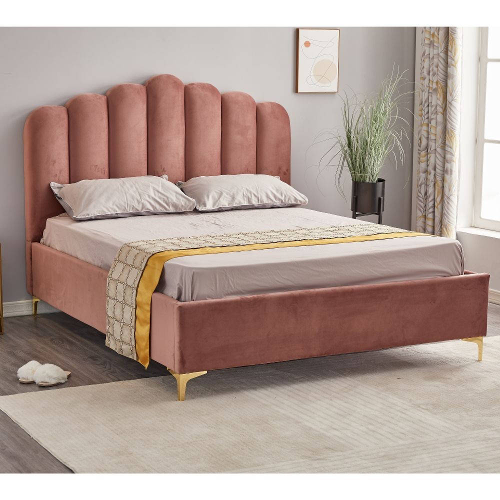 Letto Matrimoniale Contenitore Artu Rosa Testiera Smerlata Rete Inclusa 160x190 cm
