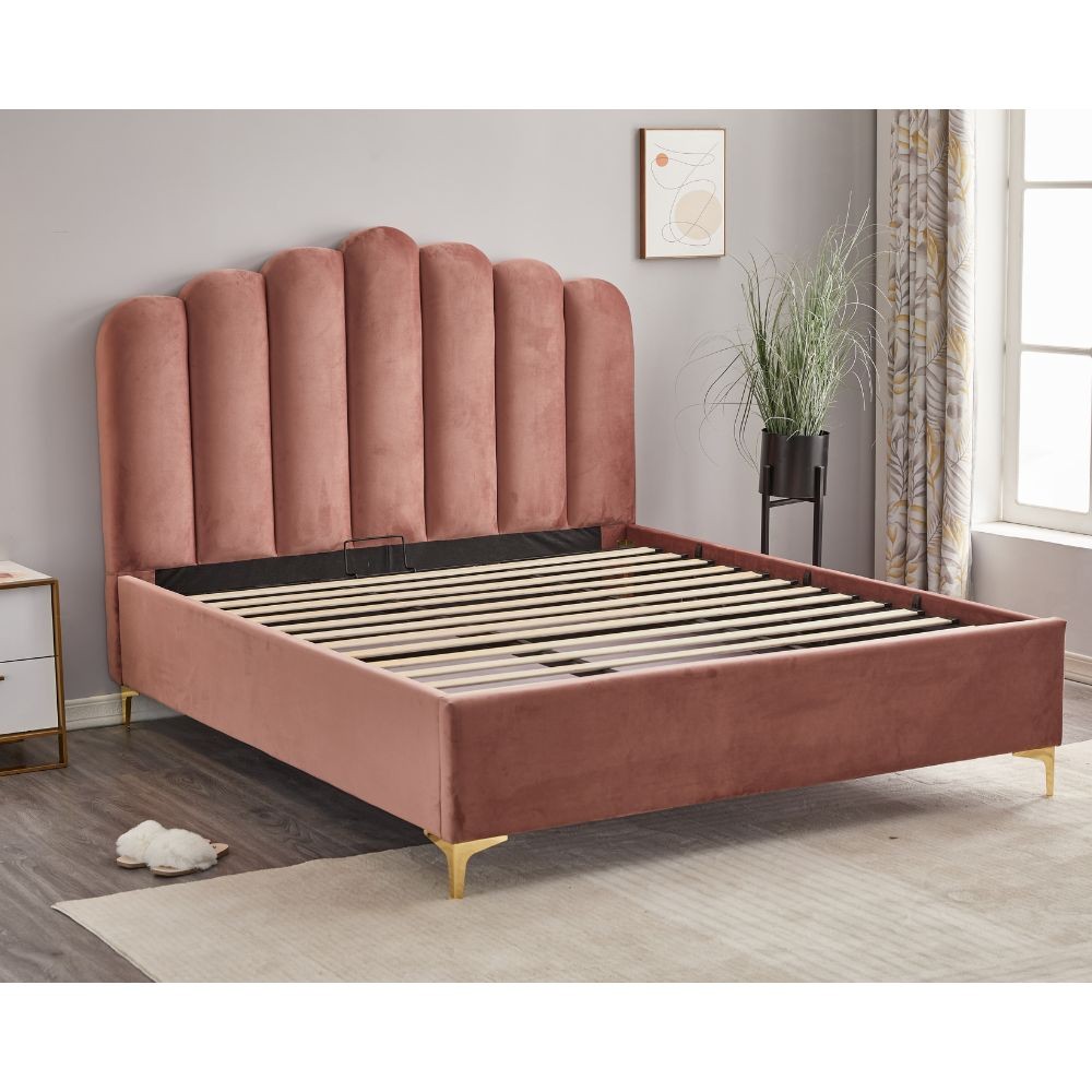 Letto Matrimoniale Contenitore Artu Rosa Testiera Smerlata Rete Inclusa 160x190 cm
