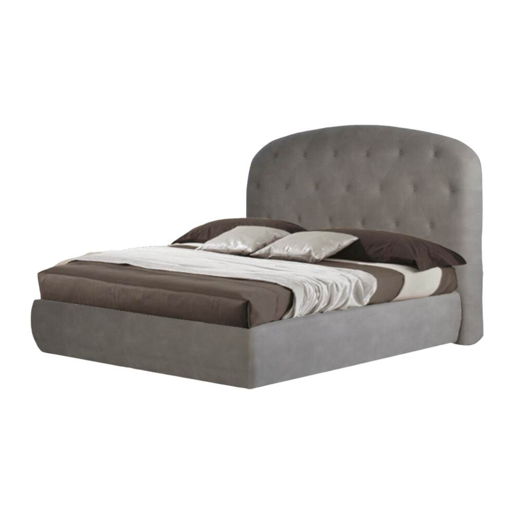 Letto Matrimoniale Contenitore con Testiera Arrotondata Grigio Chiaro Button1
