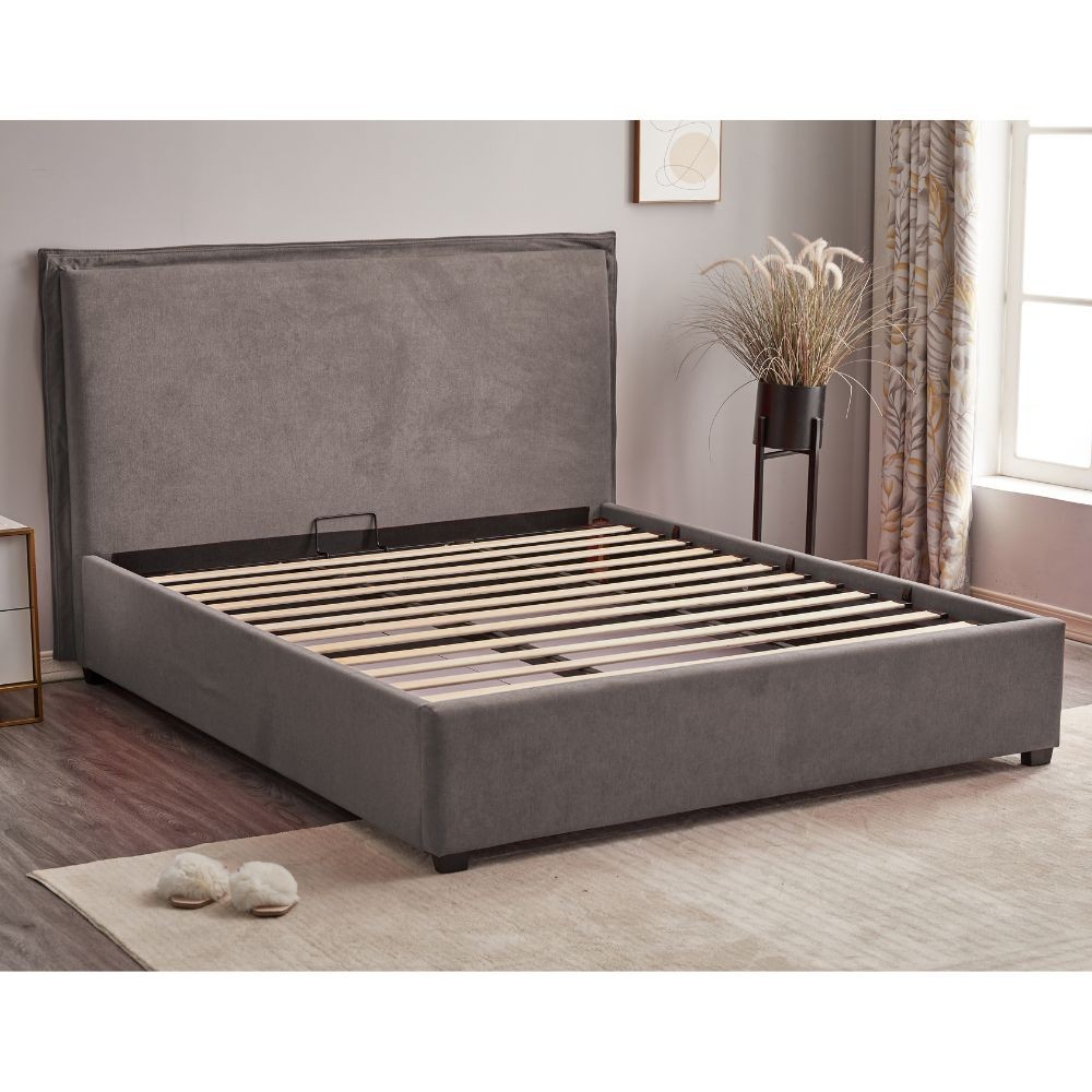Letto Matrimoniale Neso Contenitore Tessuto Grigio  L 170 x P 206 x H 118 cm