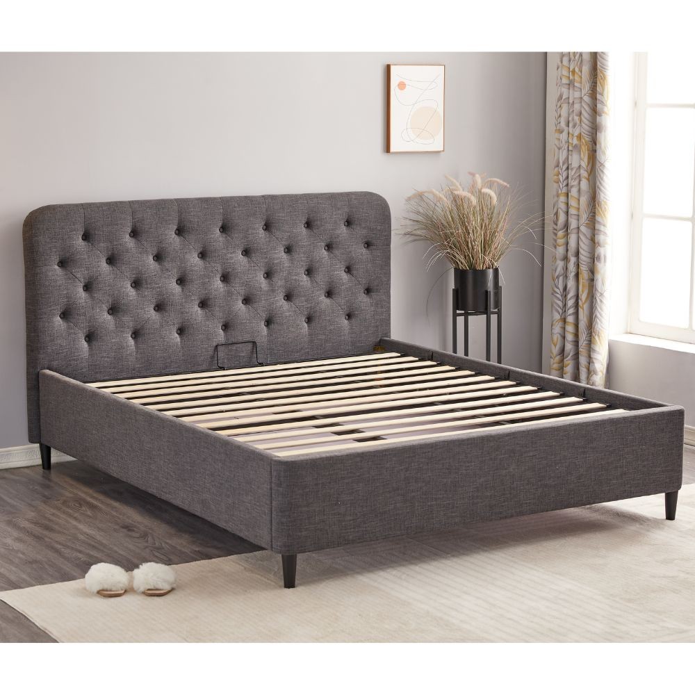 Letto matrimoniale contenitore Idra grigio scuro testiera con bottoni L 170 x P 207,5 X H 114 cm