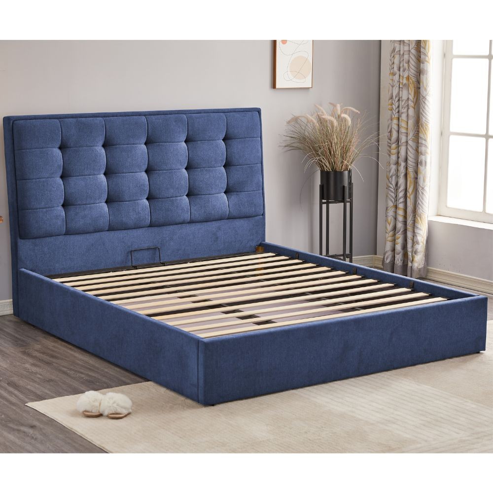 Letto matrimoniale contenitore in tessuto blu scuro Coco