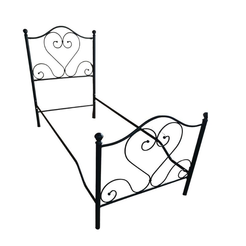 Letto singolo in ferro battuto con pediera Nero Oro PAPAVERO 90x201x h126 cm