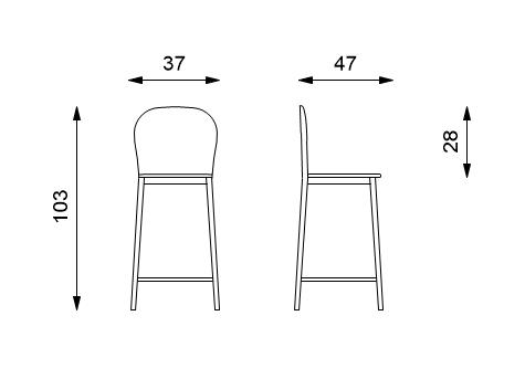 4x Sgabello in polipropilene grigio chiaro-metallo 47 cm x 37 cm H. 103 cm