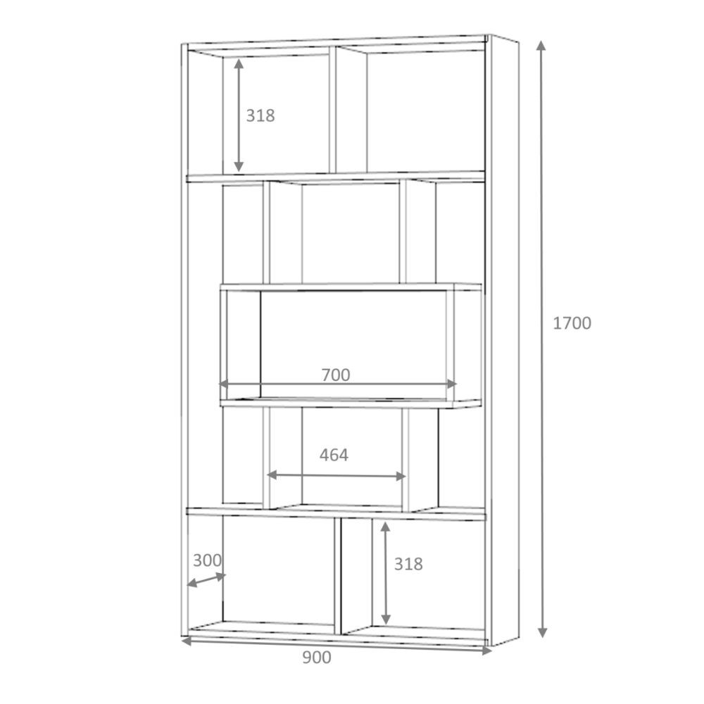 Libreria Face grigio cemento 90x30x170H cm.