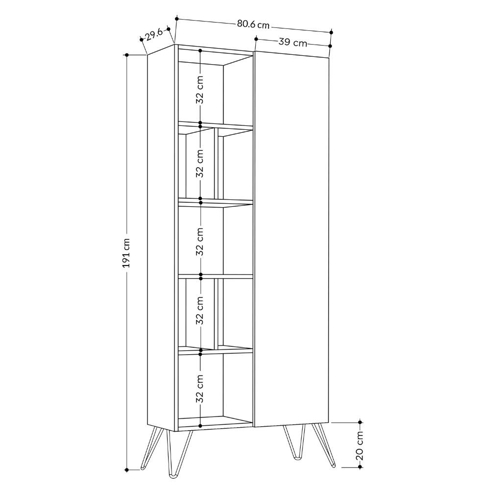 Libreria Jedda rovere con anta antracite L 80,6 x P 29,6 x H 191 cm