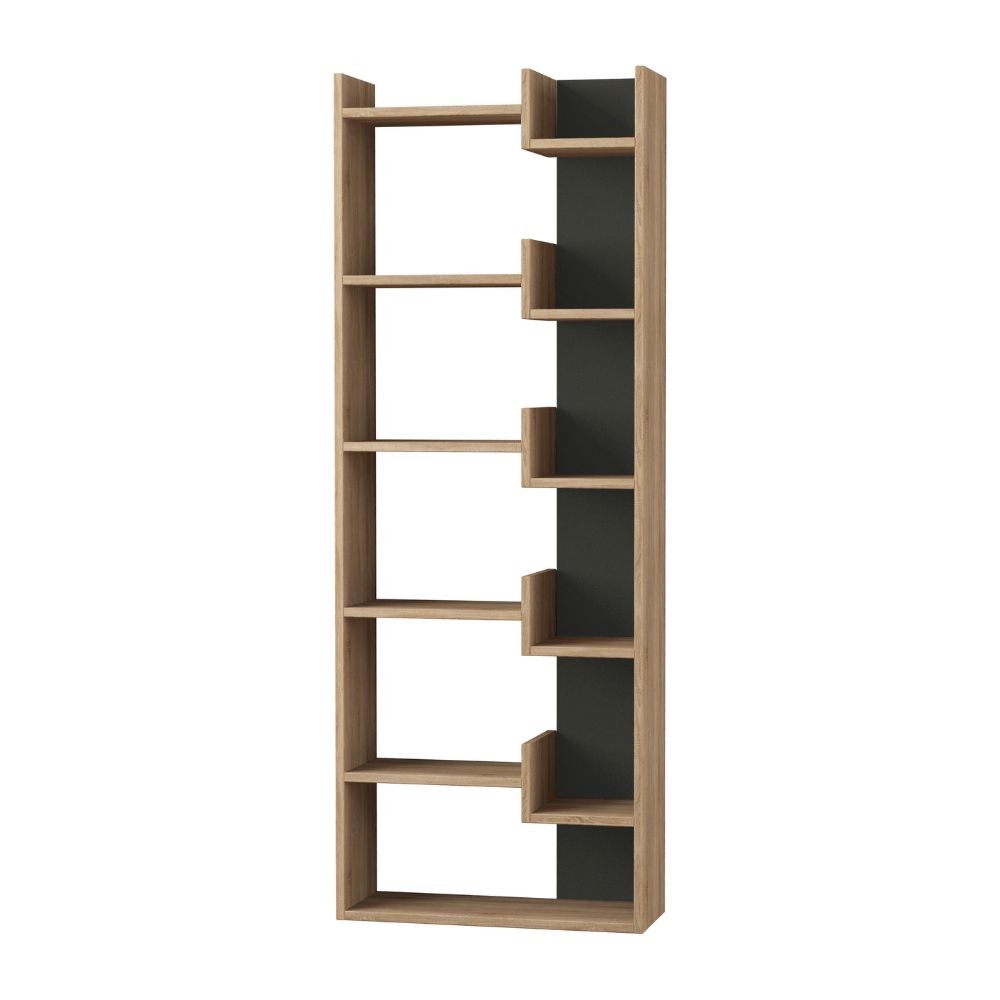 Libreria Oppa in Rovere e Antracite 5 Livelli, 11 Ripiani P 22 x L 69 x H 162.5 cm