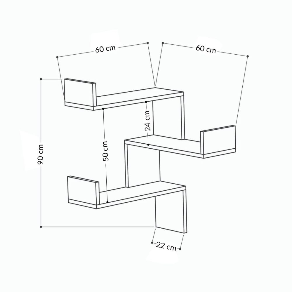 Libreria angolare a parete con 3 livelli bianca H 90 x P 22 x L 60 cm