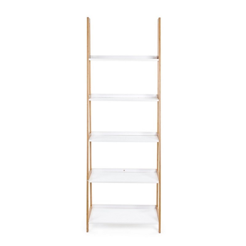 Libreria in legno di bamboo ripiani in mdf laccati bianco opaco  cm 62,5x 40xh. 180