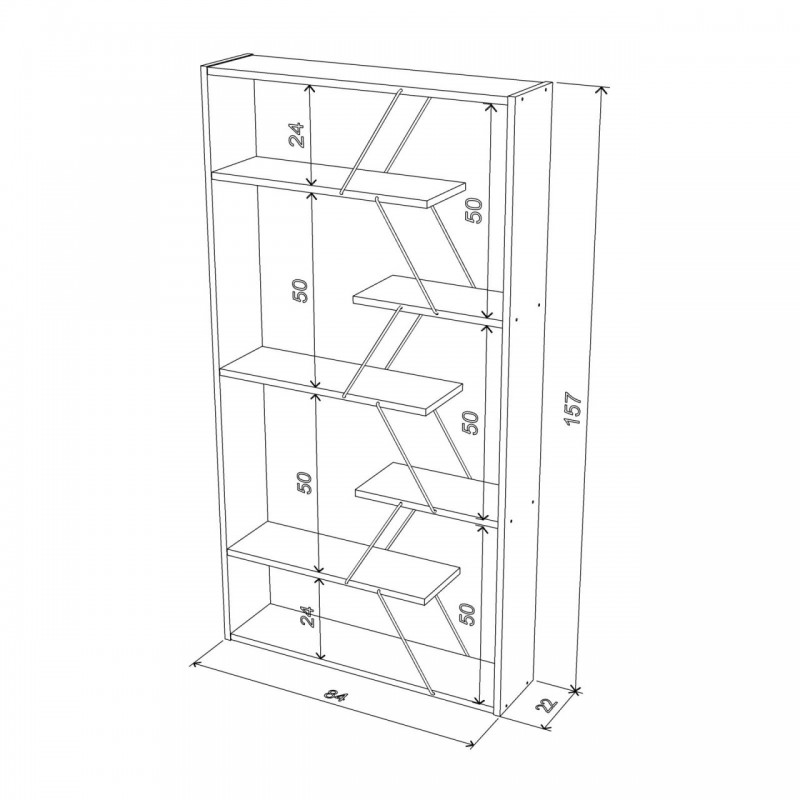 Libreria moderna moderna divisorio rovere nero  cm 84 x 22 x 157 h