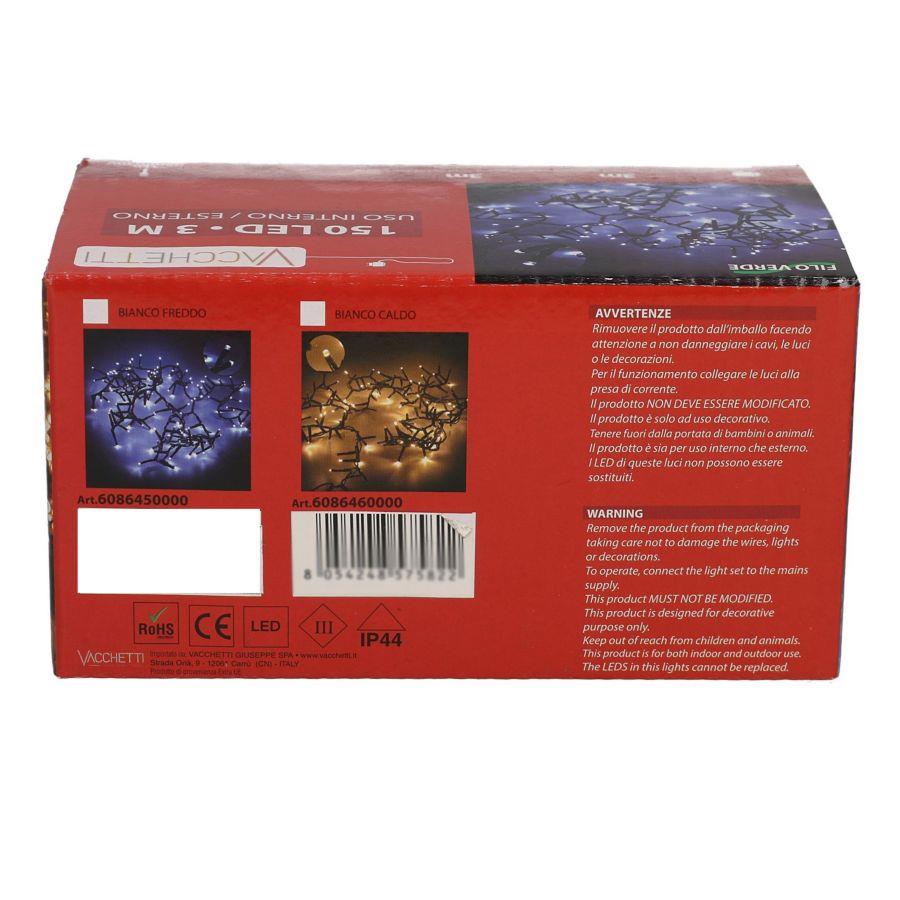 Luce filo 150 led bianco caldo luce fissa cm300 al. fissa uso esterno