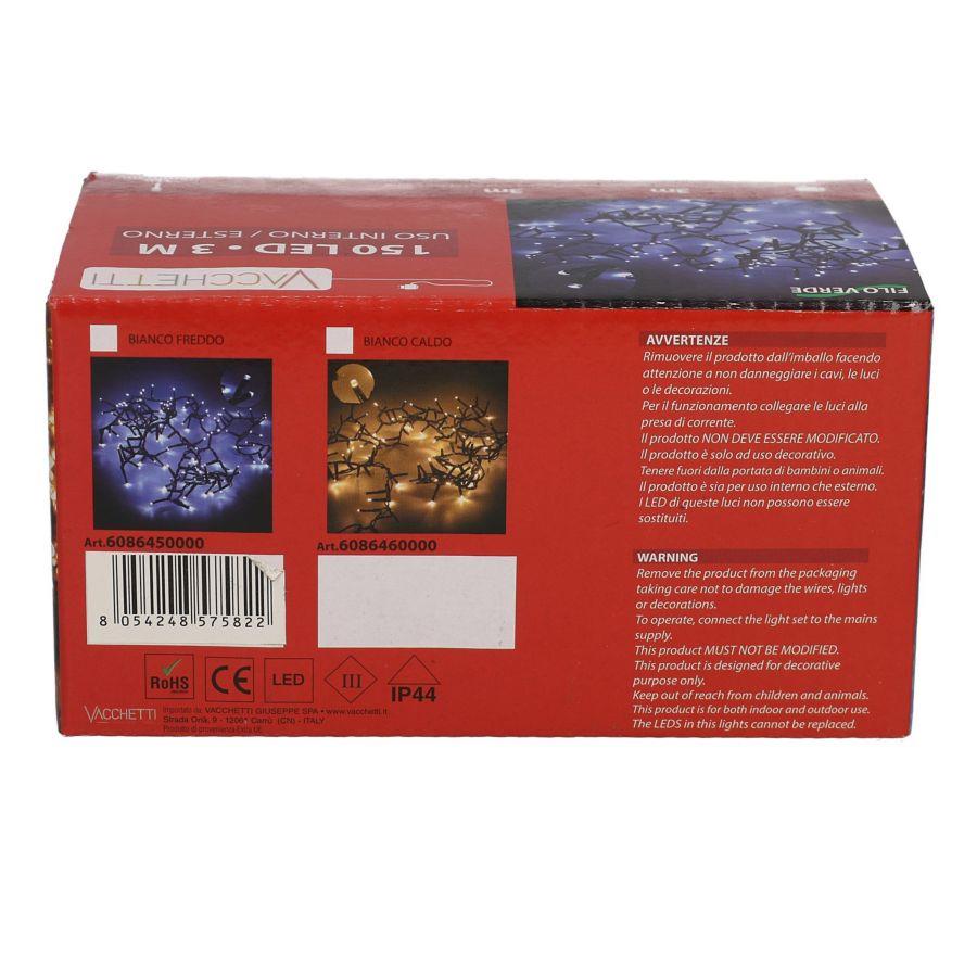 Luce filo 150 led bianco freddo luce fissa cm300 al. fissa uso esterno