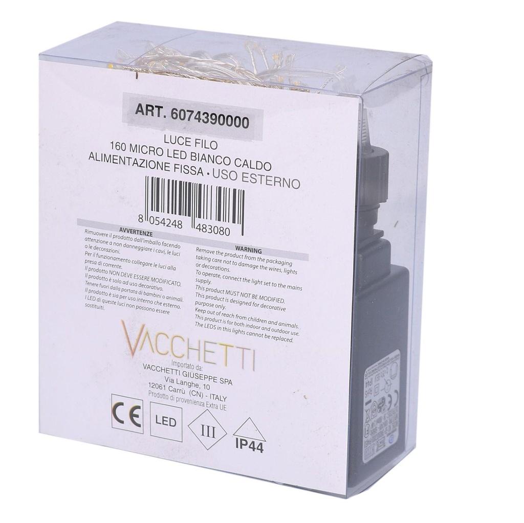 Luce filo 160 micro led bianco caldo alimentazione fissa uso esterno cm1x1x200