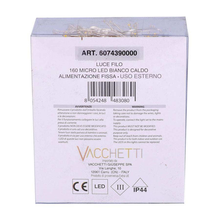 Luce filo 160 micro led bianco caldo alimentazione fissa uso esterno cm1x1x200