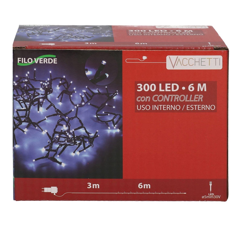 Luce filo 300 led bianco freddo controller cm600 al. fissa uso esterno