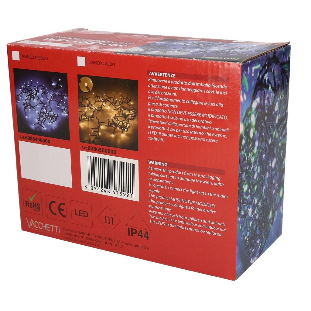 Luce filo 500 led bianco caldo luce fissa cm1000 al. fissa uso esterno