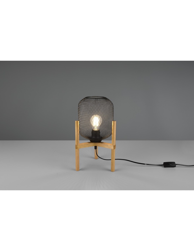 Lumetto Calimero 1xE27 Treppiedi Legno E Rete Metallo Trio Lighting