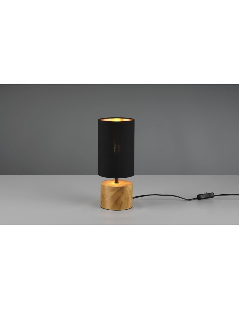 Lumetto Comodino Woody Rotondo Base Legno Paralume Nero Trio Lighting