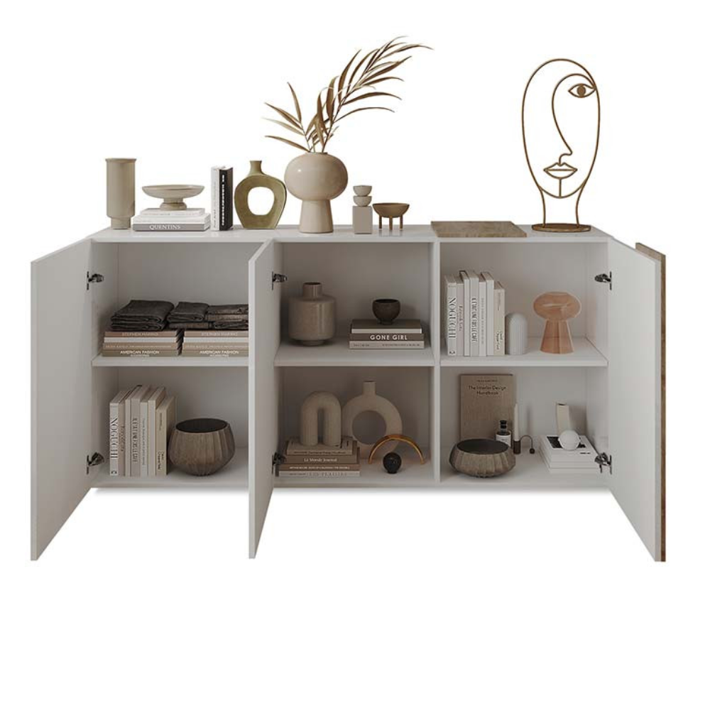 Madia con 3 ante bianco lucido rovere Kadiz L.181 x H.86 x P.44 cm