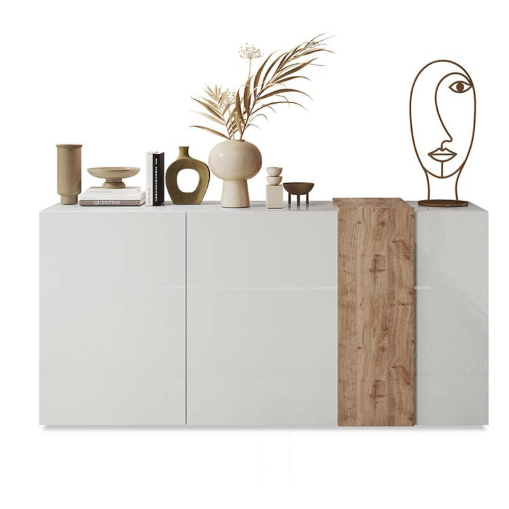 Madia con 3 ante bianco lucido rovere Kadiz L.181 x H.86 x P.44 cm