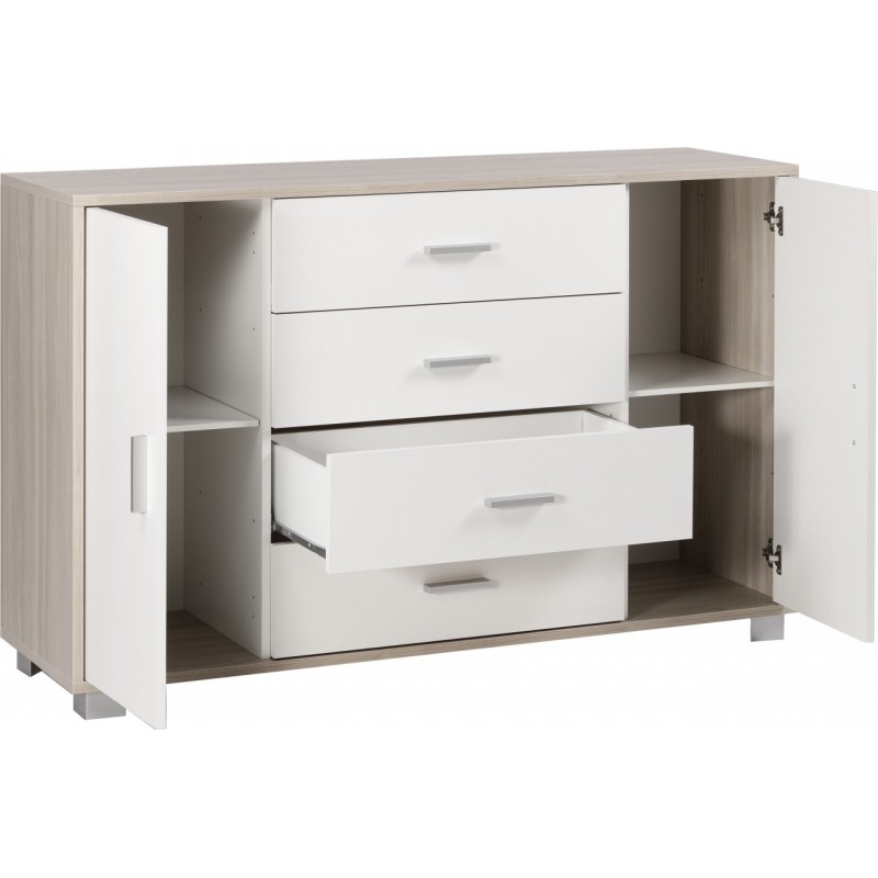 Sideboard with two doors and four drawers White Elm 136x41x h86 cm