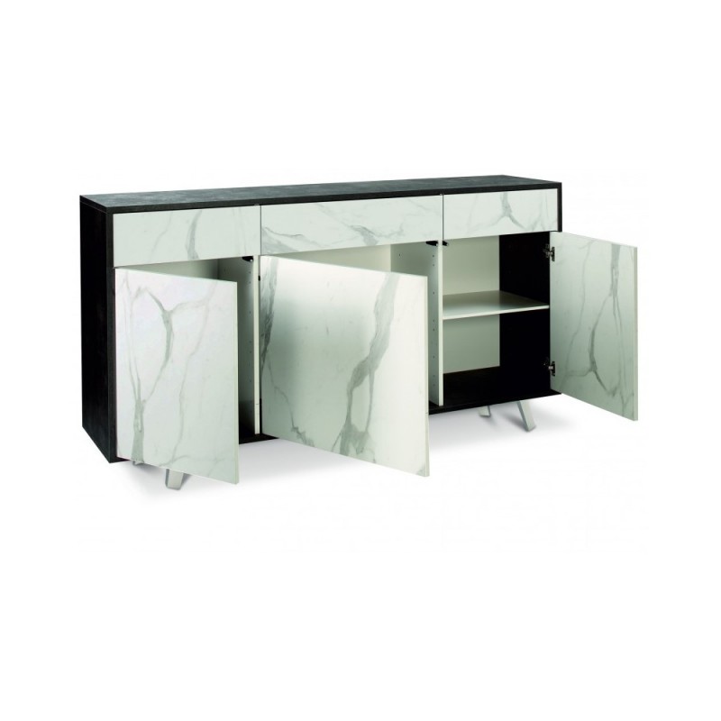 Sideboard with three doors and three drawers Black Ossido Marble 164x41x h92 cm