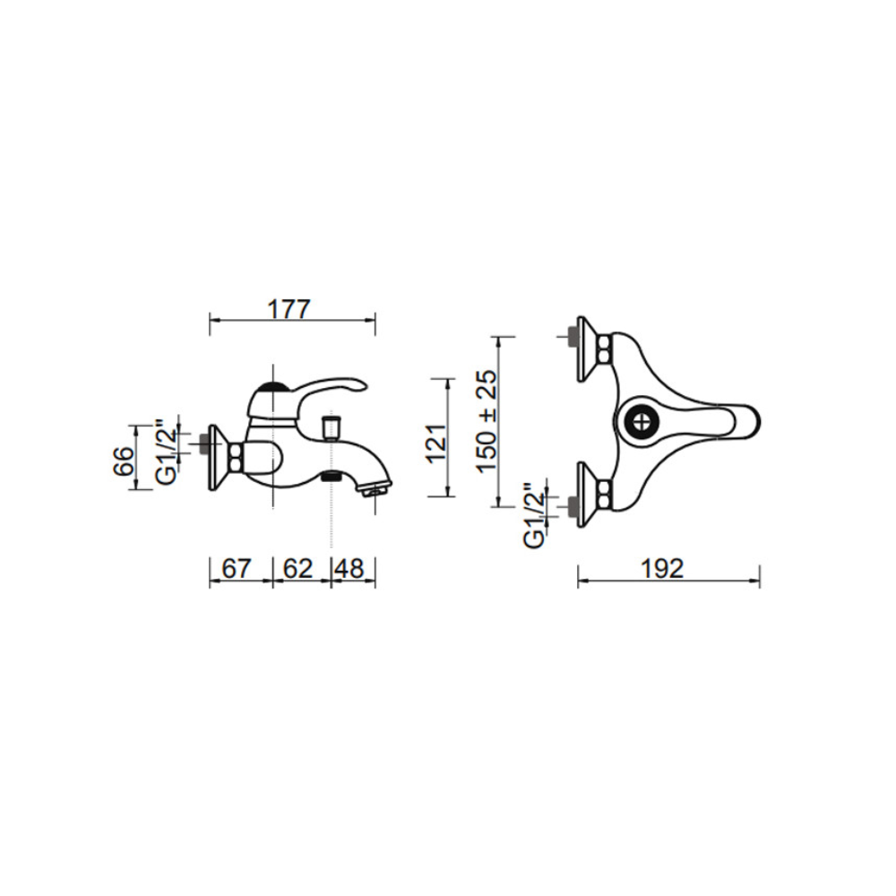 Miscelatore cromato per vasca Bologna