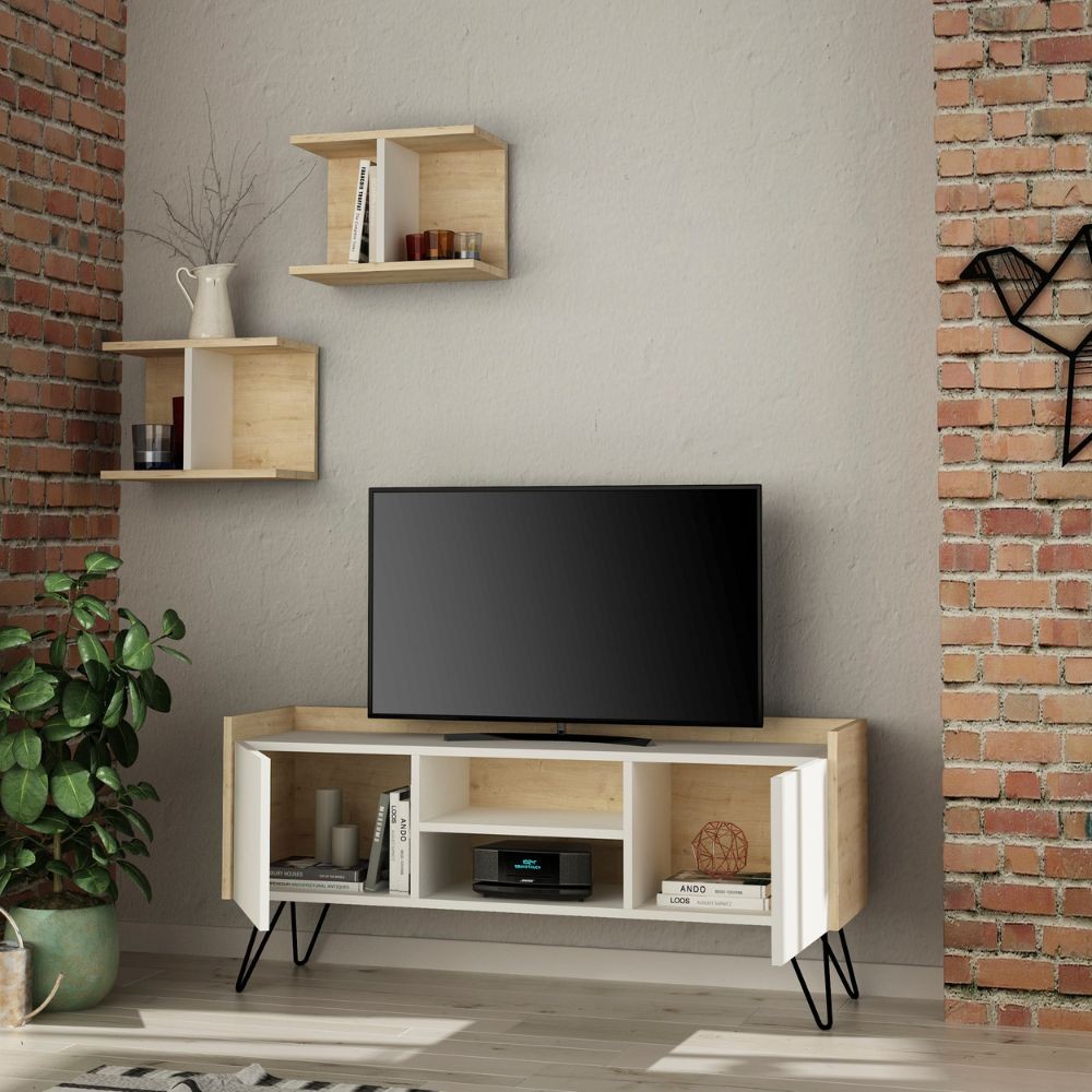 Mobile TV Klappe rovere con ante bianche e mensole 56,50 cm x 125,50 cm x 33 cm