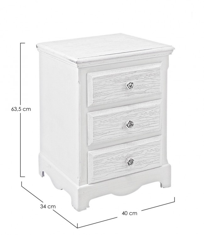 Mobile cassettiera 3 cassetti legno bianco Blanc cm 40 x 34 x 63,5