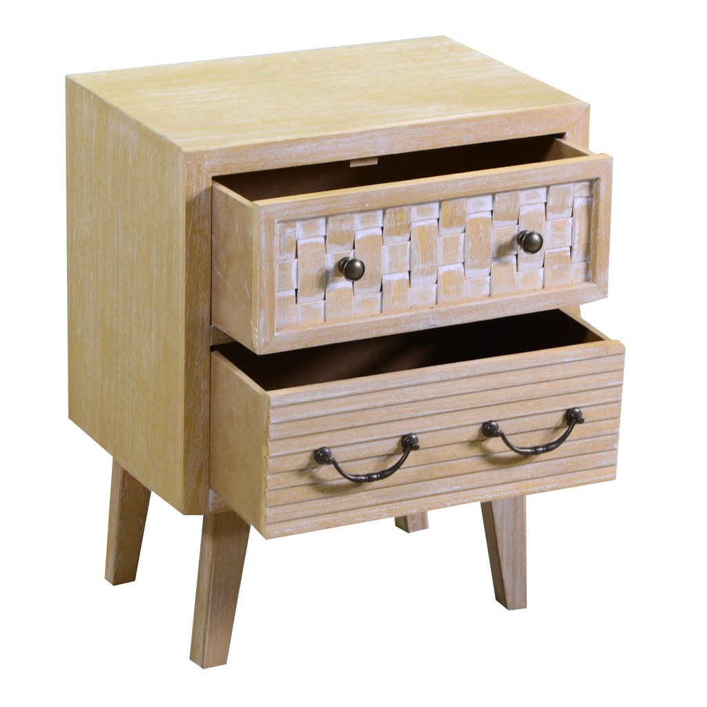 Mobile comodino 2 cassetti legno naturale cm 30 x 44,5 x h 55,5