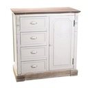 Mobile legno grezzo shabby 4 cassetti + 1 anta cm 44 x 84 x h 87