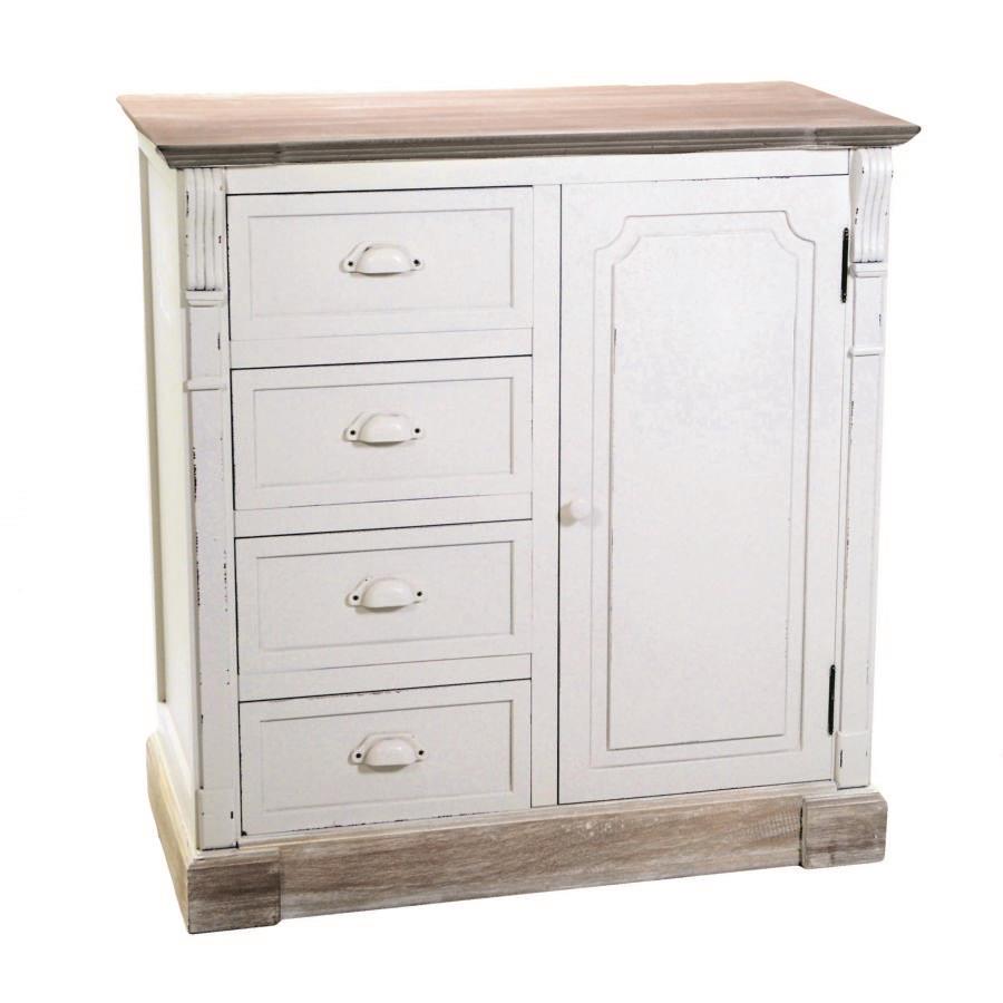 Mobile legno grezzo shabby 4 cassetti + 1 anta cm 44 x 84 x h 87