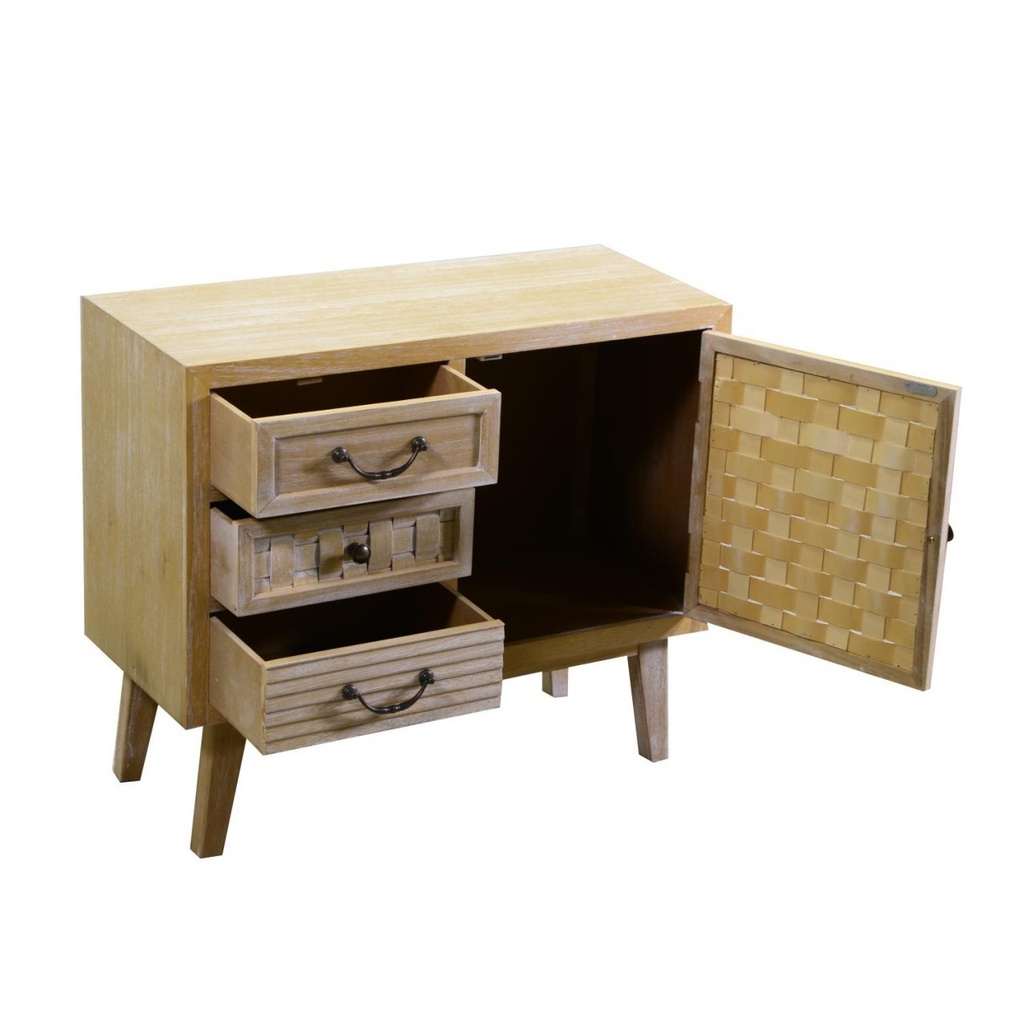 Mobile legno naturale 1 anta + 3 cassetti cm 30 x 70 x h 60