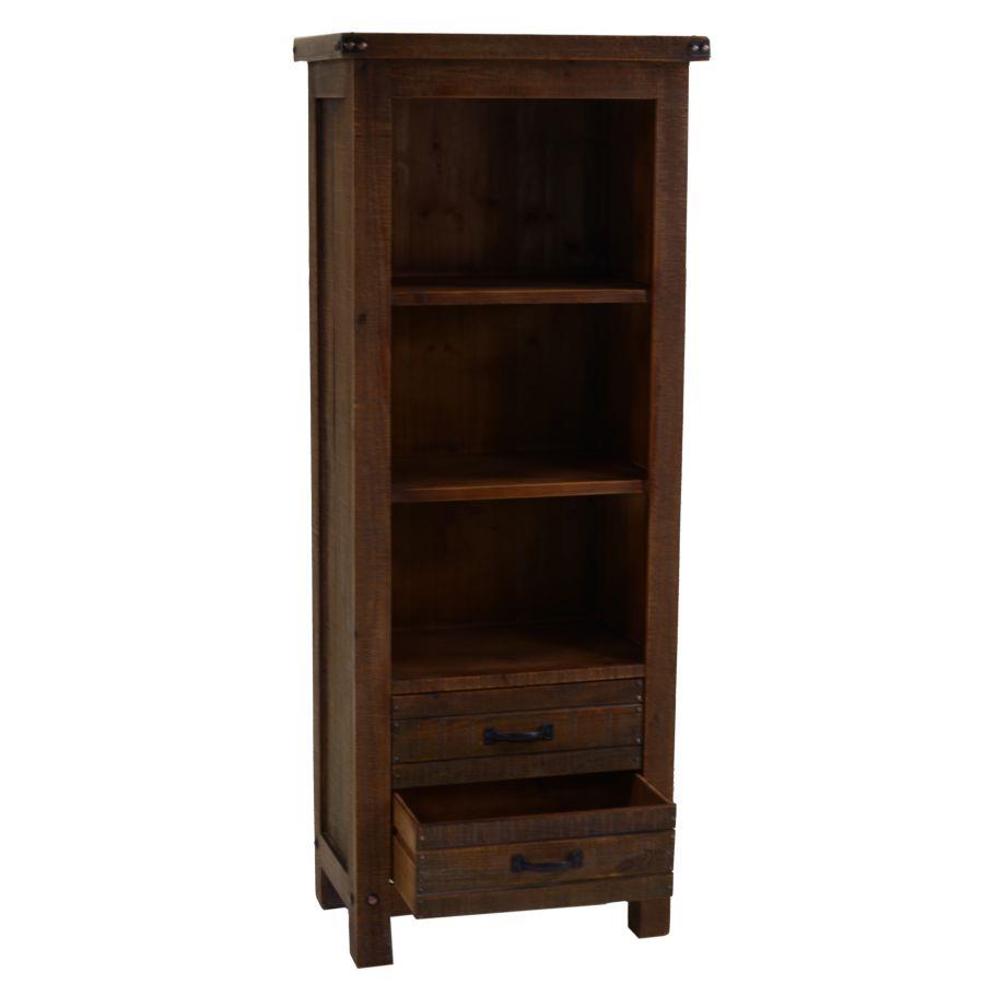Mobile libreria noce country con  3 vani a vista e 2 cassetti 60x36xh. 150 cm