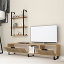 Mobile porta tv 2 ribalte con libreria 3 mensole rovere 180x35xh.40 cm
