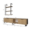 Mobile porta tv 2 ribalte con libreria 3 mensole rovere 180x35xh.40 cm
