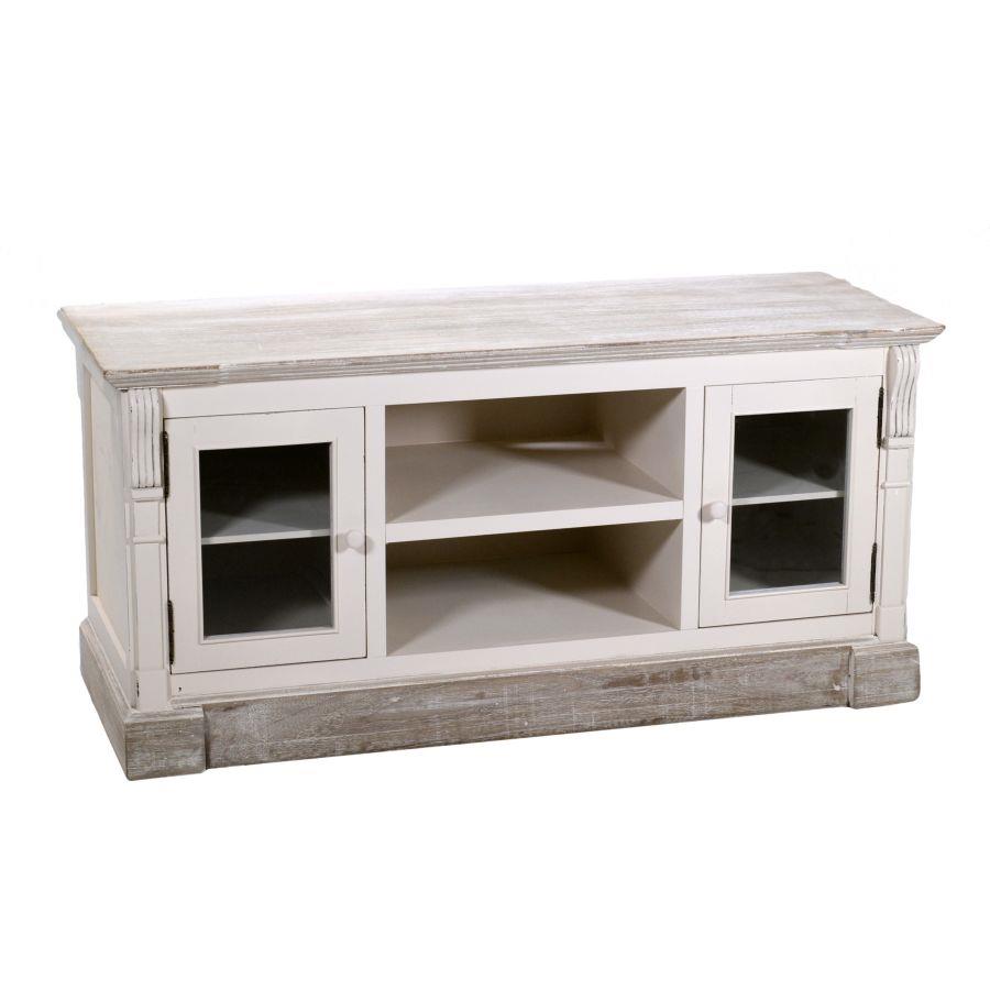 Provençal TV cabinet with glass door + 2 shelves cm114x44h54
