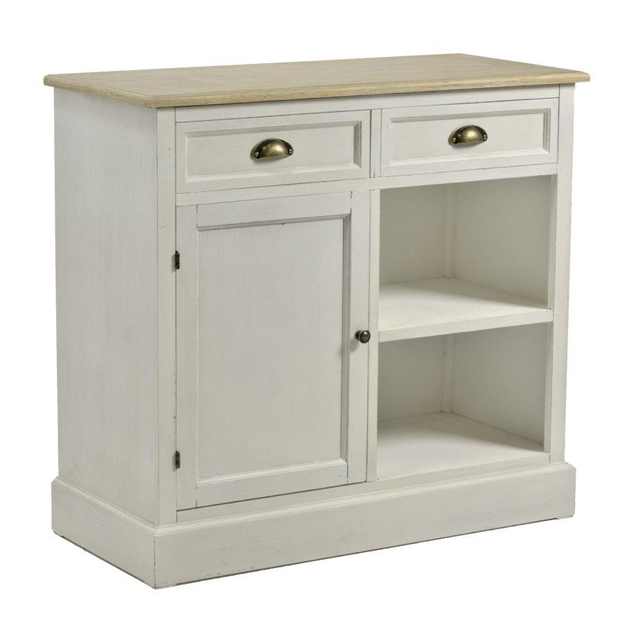 Mobile shabby bianco 2 cassetti + 1 anta + 2 ripiani cm 40 x 90 x h 84