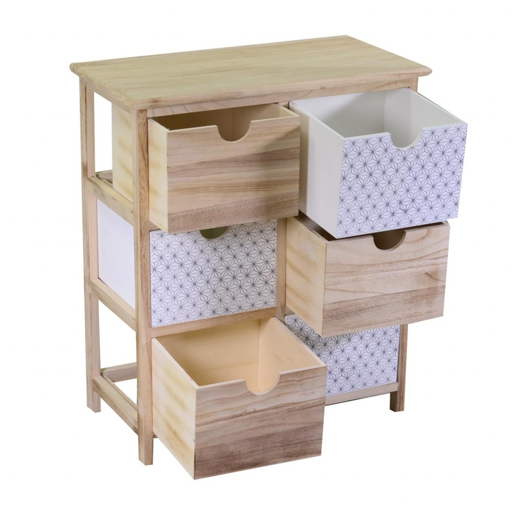 Mobiletto cassettiera legno grezzo naturale 6 cassetti rettangolare cm 29 x 54 x h 64