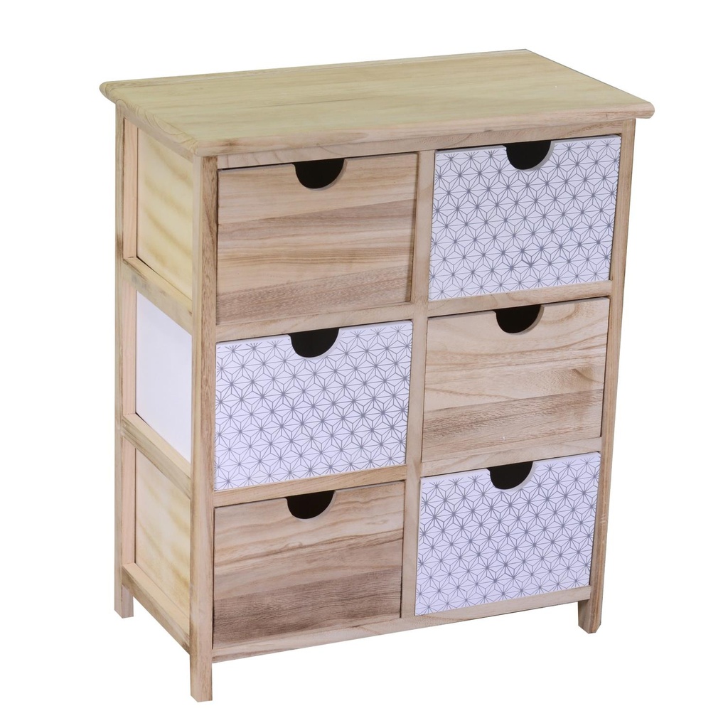 Mobiletto cassettiera legno grezzo naturale 6 cassetti rettangolare cm 29 x 54 x h 64