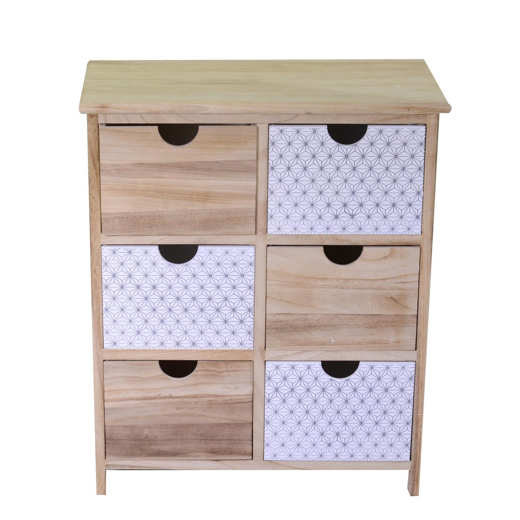 Mobiletto cassettiera legno grezzo naturale 6 cassetti rettangolare cm 29 x 54 x h 64