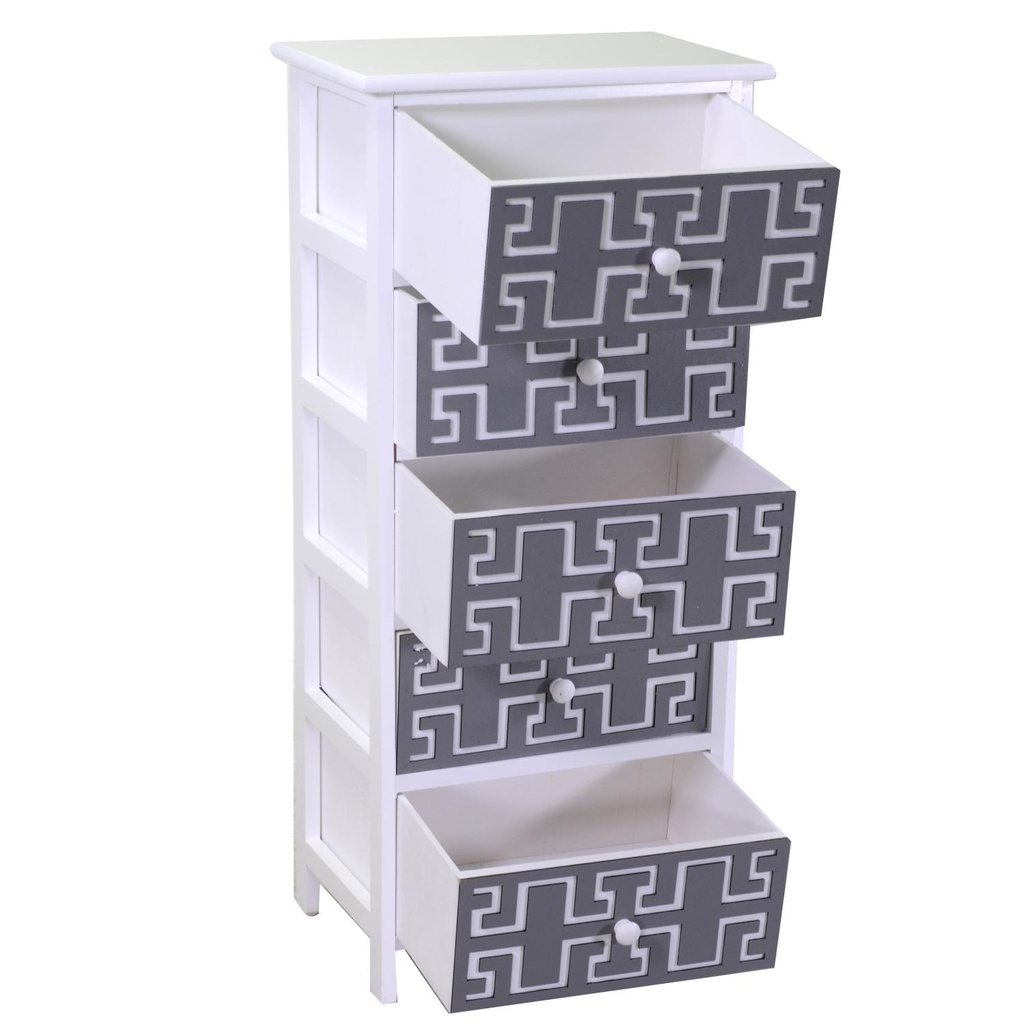 Mobile cassettiera bianco grigio 5 cassetti 40x29x90h cm