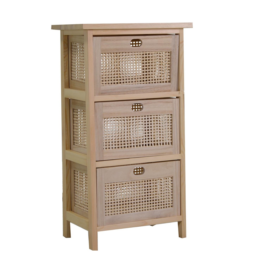 Mobiletto legno kate 3 cassetti naturale rettangolare cm 39,5 x 27 x h72