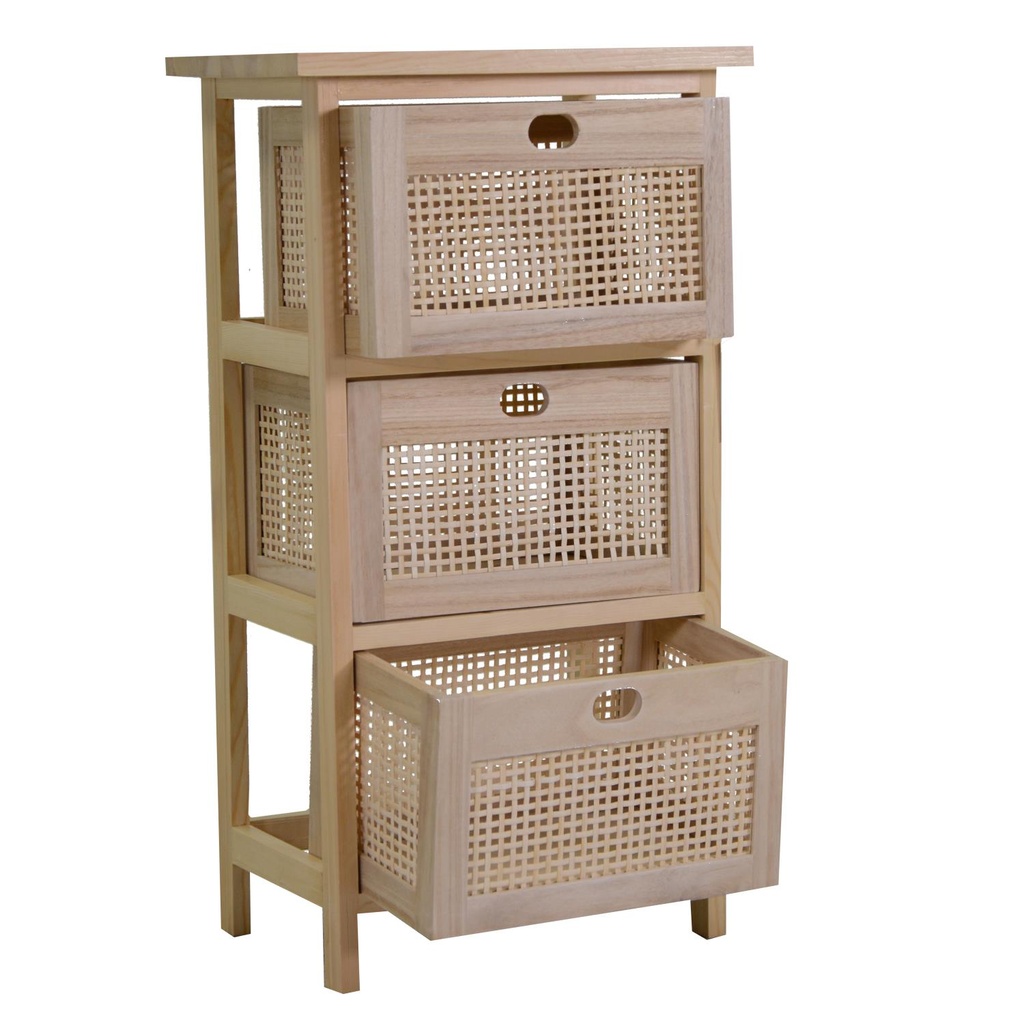 Mobiletto legno kate 3 cassetti naturale rettangolare cm 39,5 x 27 x h72